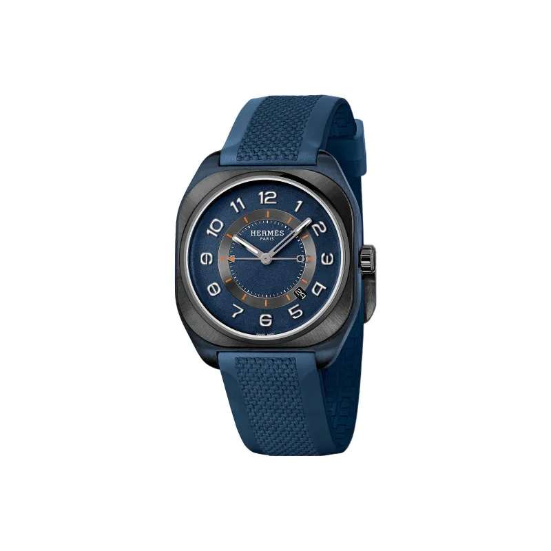 HERMES H08 Collection Wrist Watch Automatic Mechanical Movement Rubber Strap Blue Dial Men's W056950WW00-1