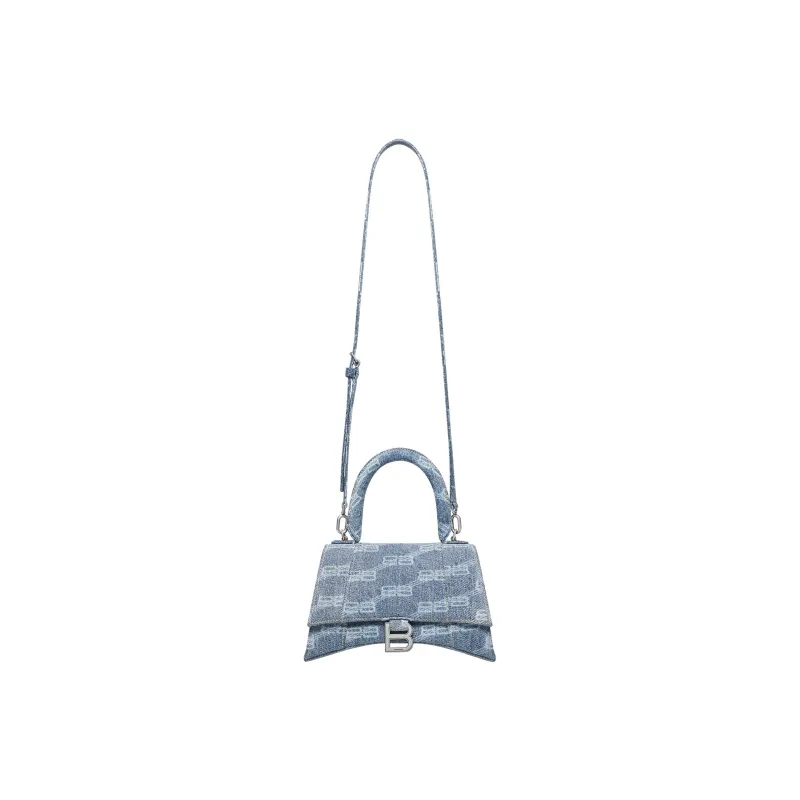 Balenciaga Hourglass Top Handle Small Bb Monogram Denim Bleached Blue-5