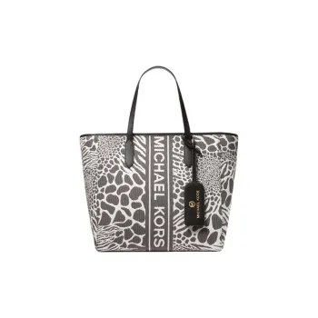 MICHAEL KORS Sinclair Polyurethane Tote Bag, Shopping Bag, Handbag Women's Black & Ecru