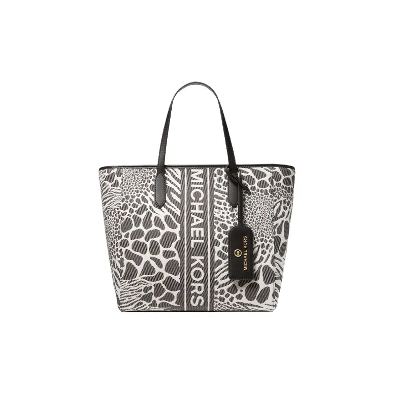 MICHAEL KORS Sinclair Polyurethane Tote Bag, Shopping Bag, Handbag Women's Black & Ecru-0