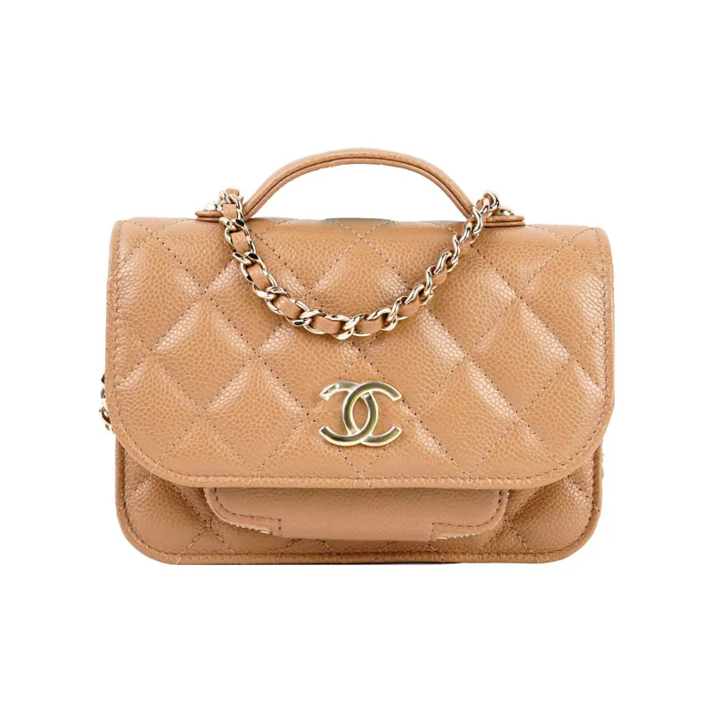 CHANEL Grain Embossed Litchi Grain Calfskin Messenger Bag, Crossbody, One Shoulder Handbag Women's Milk Tea-0
