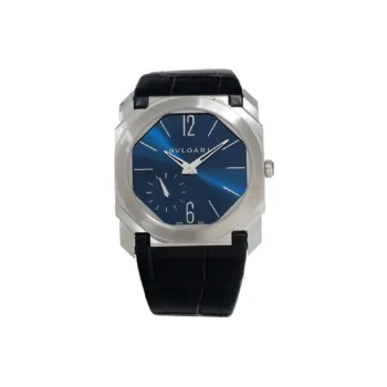 BVLGARI Finissimo Collection Wrist Watch Manual Mechanical Movement Genuine Leather Strap Blue Dial Men's