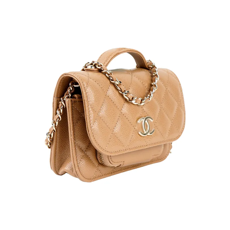 CHANEL Grain Embossed Litchi Grain Calfskin Messenger Bag, Crossbody, One Shoulder Handbag Women's Milk Tea-1