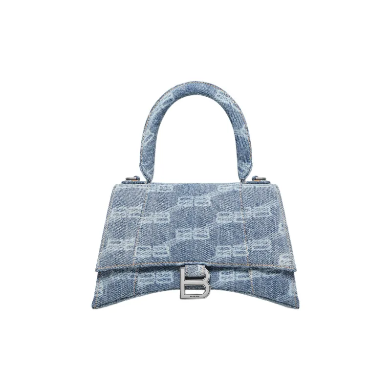 Balenciaga Hourglass Top Handle Small Bb Monogram Denim Bleached Blue-0