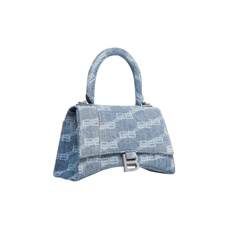 Balenciaga Hourglass Top Handle Small Bb Monogram Denim Bleached Blue-1