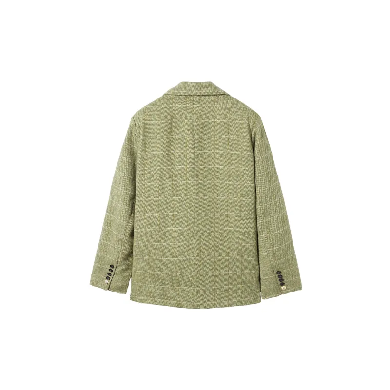 MEETLADY Business Suits Women's Khaki Green Plaid-1