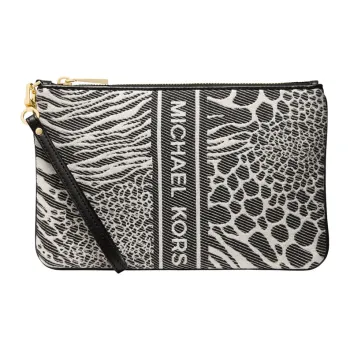 MICHAEL KORS Jet Set Charm Fabric Clutch Large Size Women's Black/Ecru