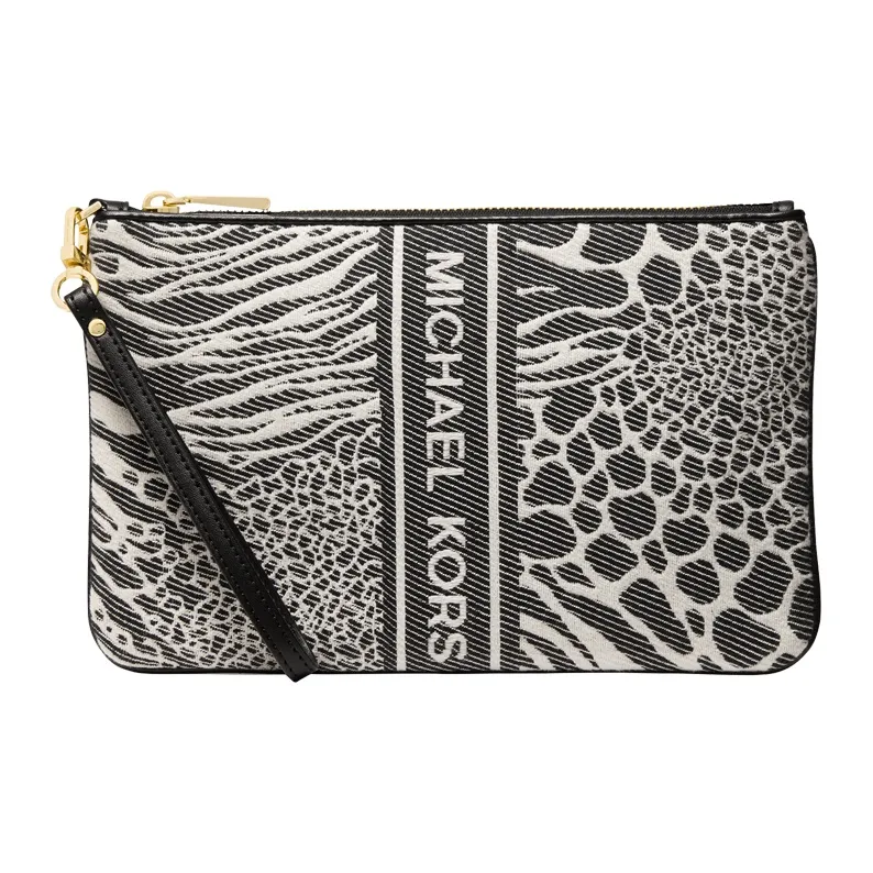 MICHAEL KORS Jet Set Charm Fabric Clutch Large Size Women's Black/Ecru-0