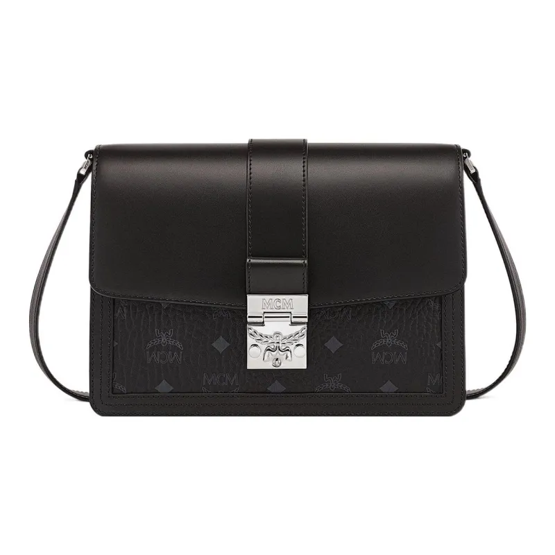 MCM Tracy Visetos Leather With Coated Canvas Messenger Bag, Crossbody Bag, Shoulder Bag Women's Black-0