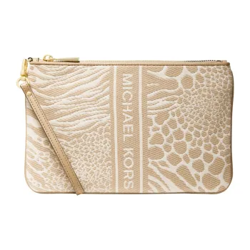 MICHAEL KORS Jet Set Charm Fabric Clutch Large Size Women's Light Camel/Ecru