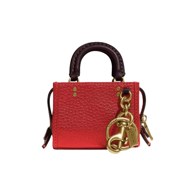 COACH Rogue Natural Pebbled Leather With Baseball Glove Embossed Leather Bag Accessory Mini Women's Red-0
