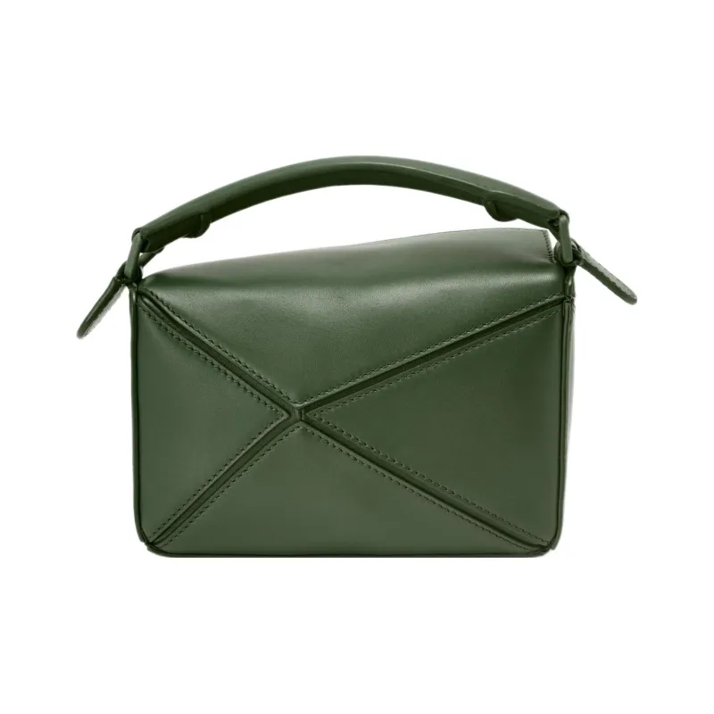 LOEWE Puzzle Satin Cow Leather Handbag Shoulder Bag Crossbody Bag Mini Women's Dark Green-2