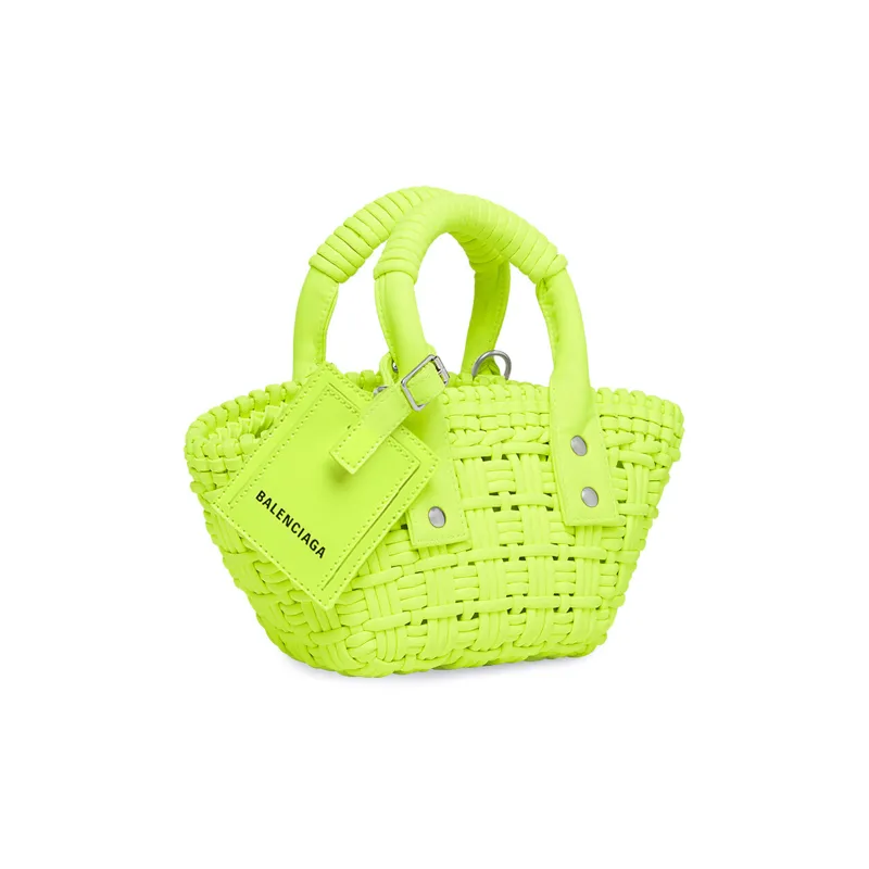 Balenciaga Polyester Basket Bag Hand Held Shoulder Crossbody Bag Extra Small Women's Neon Green-1