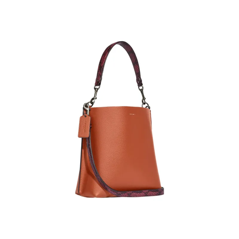 COACH Mollie Leather Bucket Bag, Handbag, Shoulder Bag, Crossbody Bag Small Size Women's Sunset Red-1