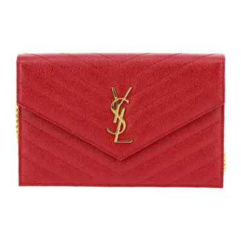 SAINT LAURENT ENVELOPE Cow Leather Envelope Bag Wallets Shoulder Bag Crossbody Bag Regular Women's Goddess Red