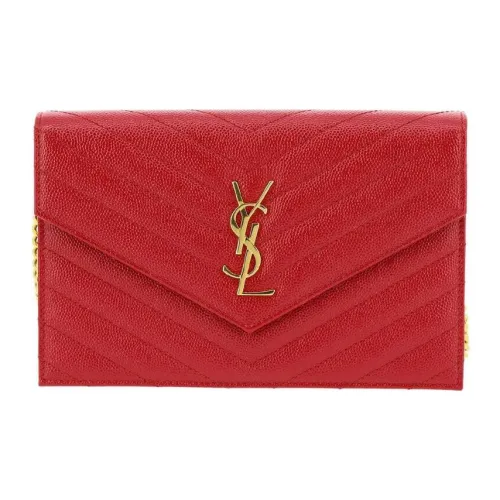 SAINT LAURENT ENVELOPE Cow Leather Envelope Bag Wallets Shoulder Bag Crossbody Bag Regular Women's Goddess Red
