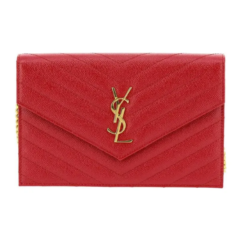 SAINT LAURENT ENVELOPE Cow Leather Envelope Bag Wallets Shoulder Bag Crossbody Bag Regular Women's Goddess Red-0