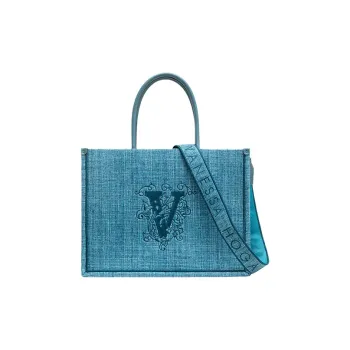 VANESSA HOGAN Fabric Tote Bag Shopping Bag Shoulder Bags Large Size Women's Blue