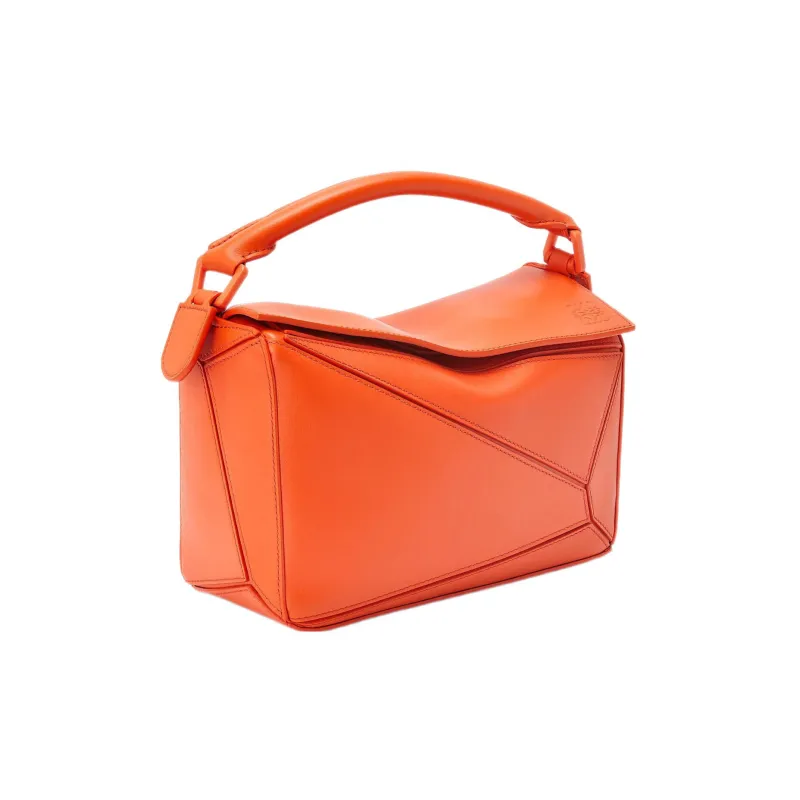 LOEWE Puzzle Satin Calfskin Clutch Handbag, Shoulder Bag, Crossbody Bag Trumpets Women's Orange-2