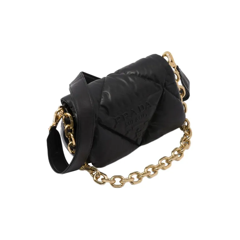 PRADA Soft Sheepskin Leather Patchwork Portable Crossbody Bag Shoulder Bag Women's Black-1
