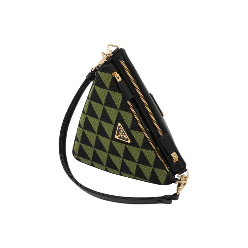 PRADA Triangle Leather With Fabric Triangle Bag Handbag Handbag Mini Women's Black/Ivy Green-1