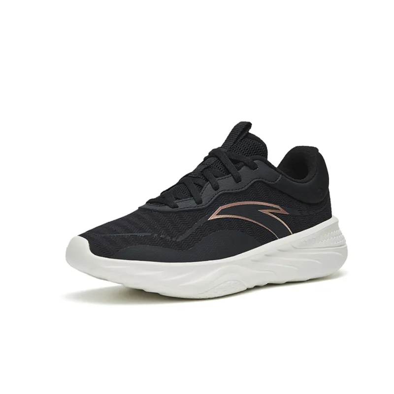 Anta Lightweight Cushioning Low Top Running Shoes Women's Black Gold White-1