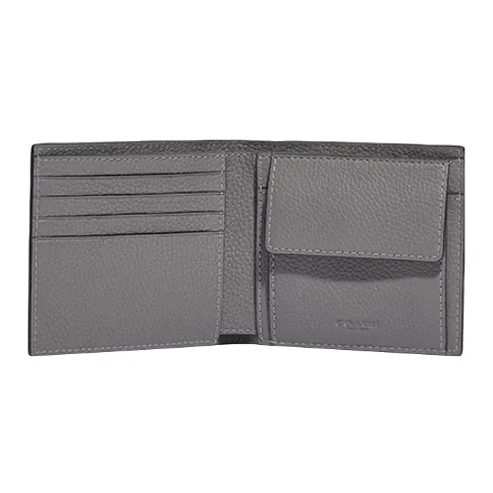 COACH Soft Polished Pebbled Leather Card Holder, Wallet Men's Gray-1