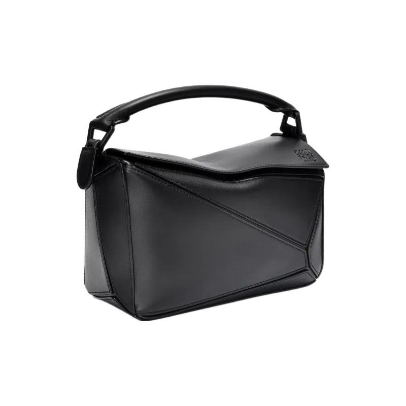 LOEWE Puzzle Bag In Satin Calfskin Small Black-2