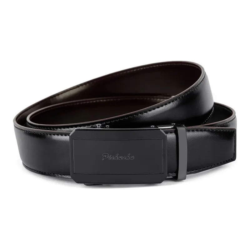 PISHUSHU Premium Selection Pressed Black Automatic Buckle Advanced Gift Feel Leather Belts Men's Width: 3.5cm-0