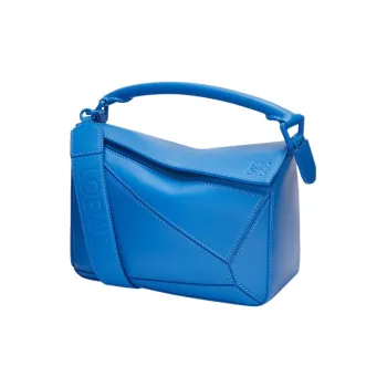 LOEWE Puzzle Satin Cow Leather Handbag Shoulder Bag Crossbody Bag Small Size Women's Blue