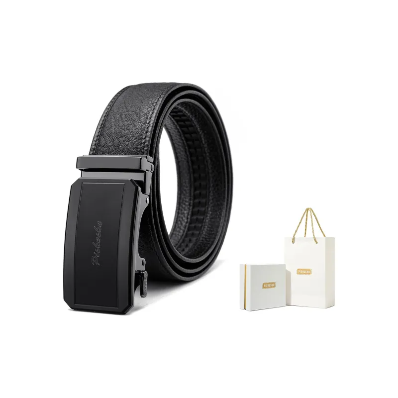 PISHUSHU Premium Selection Pressed Black Automatic Buckle Advanced Gift Feel Leather Belts Men's Width: 3.5cm-5