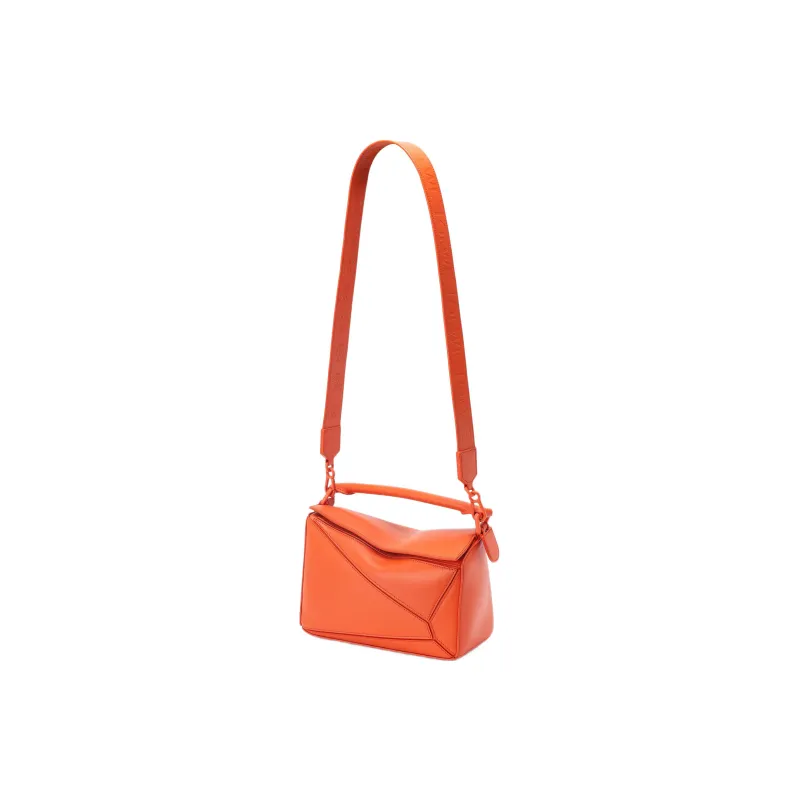 LOEWE Puzzle Satin Calfskin Clutch Handbag, Shoulder Bag, Crossbody Bag Trumpets Women's Orange-4