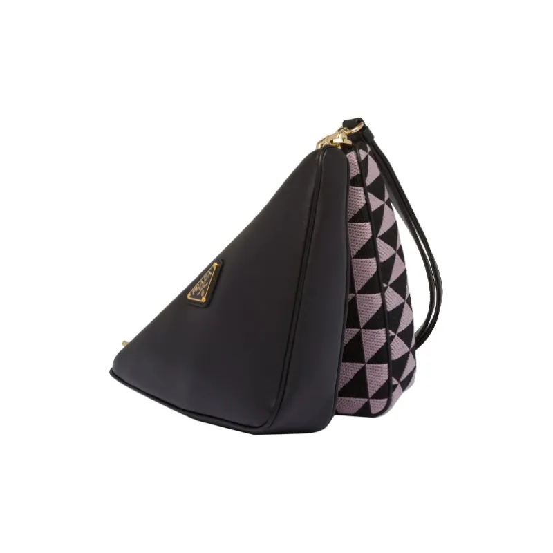 PRADA Triangle Leather With Fabric Triangle Bag Handbag Handbag Mini Women's Pink/Black-2