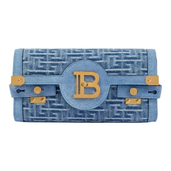 BALMAIN B-BUZZ Denim Fabric Shoulder Bag Crossbody Bag Women's Blue