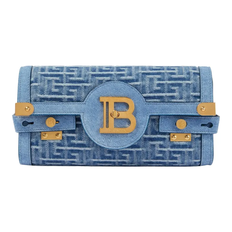 BALMAIN B-BUZZ Denim Fabric Shoulder Bag Crossbody Bag Women's Blue-0