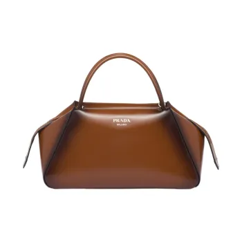 PRADA Shiny Leather Handbag Medium Size Women's Tobacco Brown