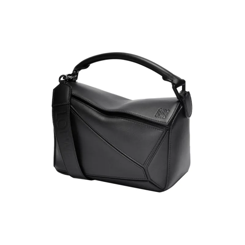 LOEWE Puzzle Bag In Satin Calfskin Small Black-0