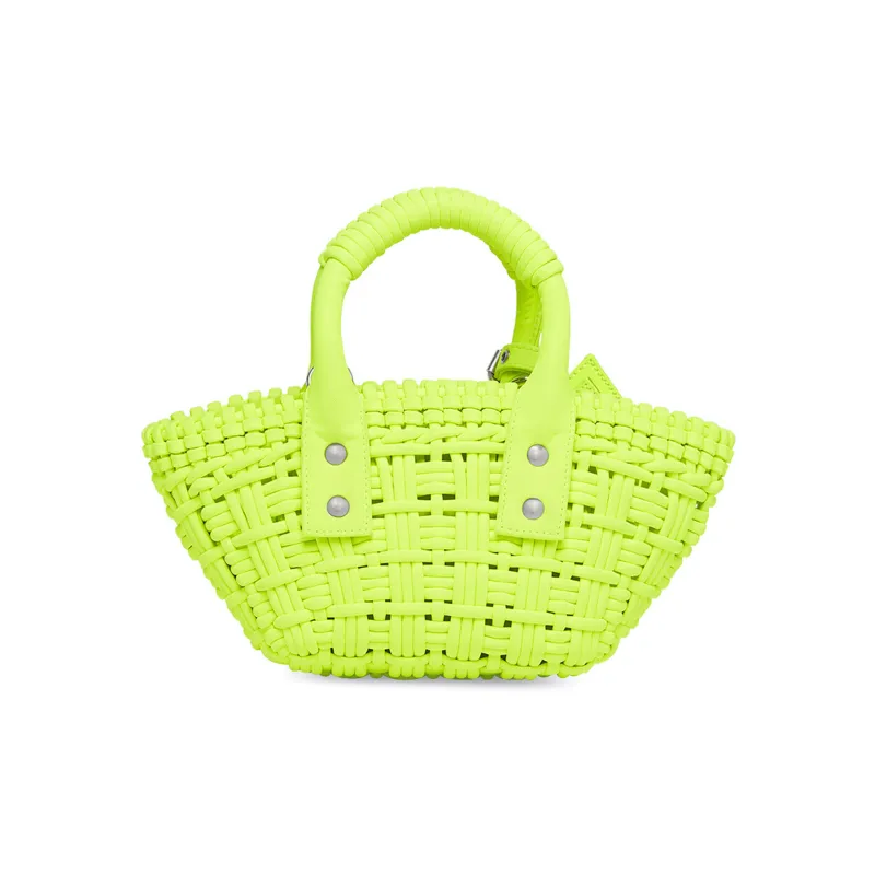Balenciaga Polyester Basket Bag Hand Held Shoulder Crossbody Bag Extra Small Women's Neon Green-2