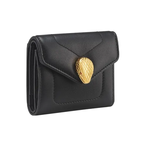 BVLGARI Serpenti Reverse Quilting Calfskin Wallet Women's Black