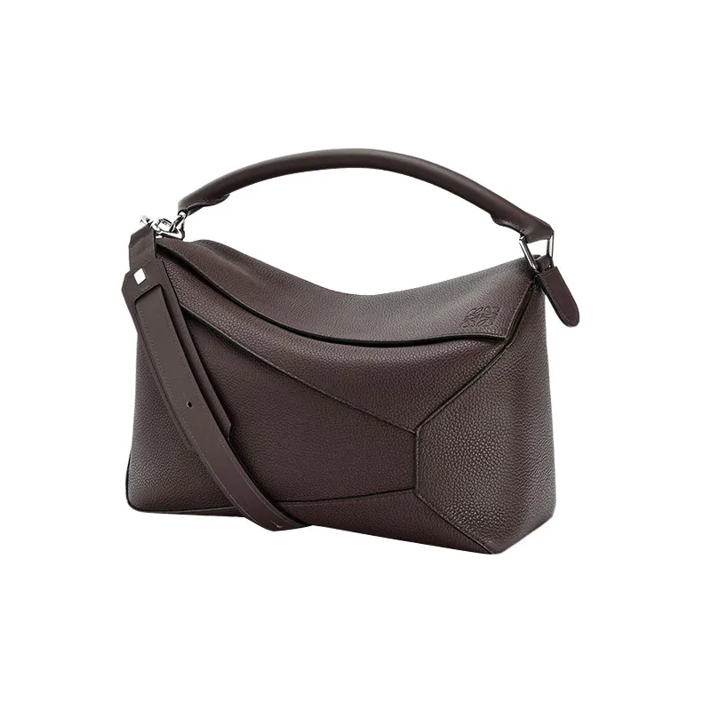 LOEWE Puzzle Grain Calfskin Handbag, Shoulder Bag, Crossbody Bag Tubas Men's Coffee-0