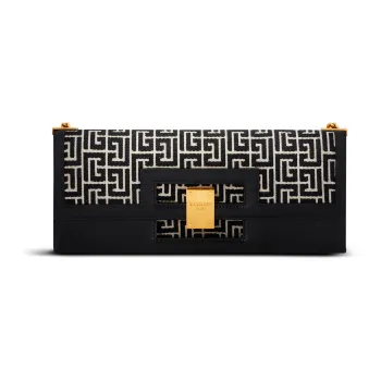 BALMAIN 1945HERITAGE Jacquard Calfskin Trim Handheld Shoulder Bag Women's Black White