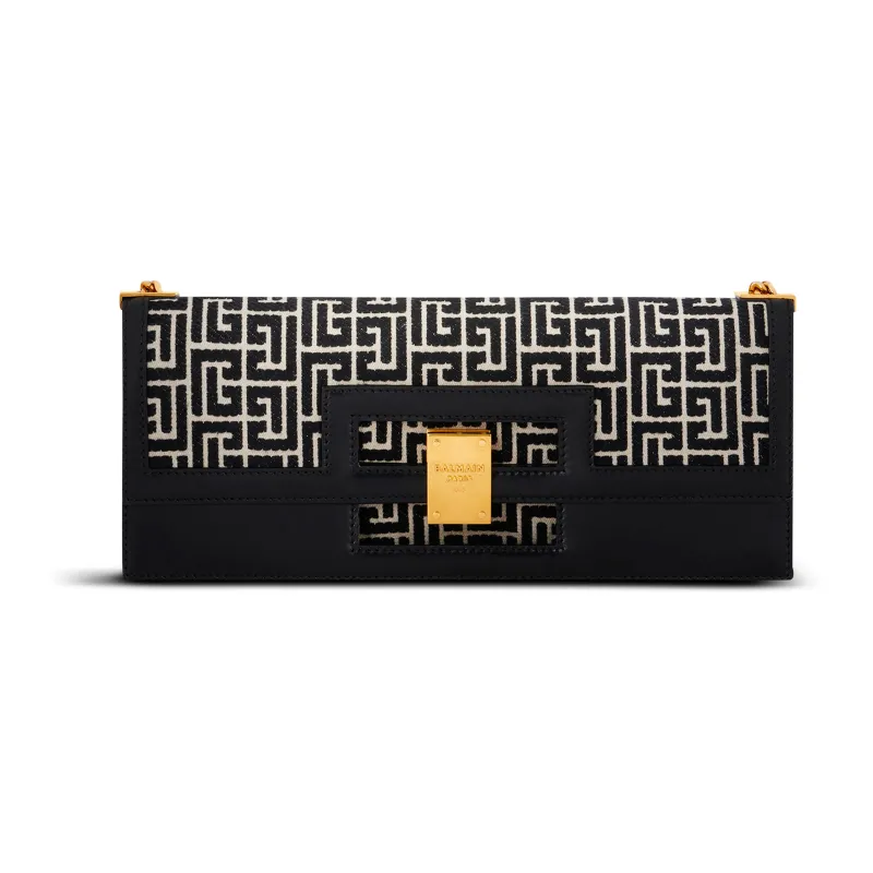 BALMAIN 1945HERITAGE Jacquard Calfskin Trim Handheld Shoulder Bag Women's Black White-0
