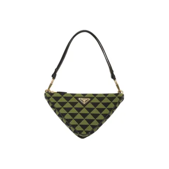 PRADA Triangle Leather With Fabric Triangle Bag Handbag Handbag Mini Women's Black/Ivy Green