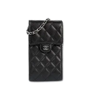 CHANEL 21K Winter Leather Crossbody Cell Phone Pouch Women's Black