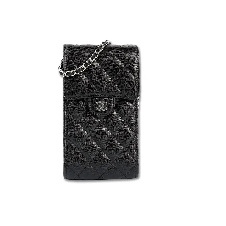 CHANEL 21K Winter Leather Crossbody Cell Phone Pouch Women's Black-0