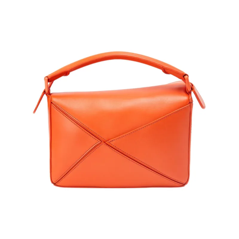LOEWE Puzzle Satin Calfskin Clutch Handbag, Shoulder Bag, Crossbody Bag Trumpets Women's Orange-1