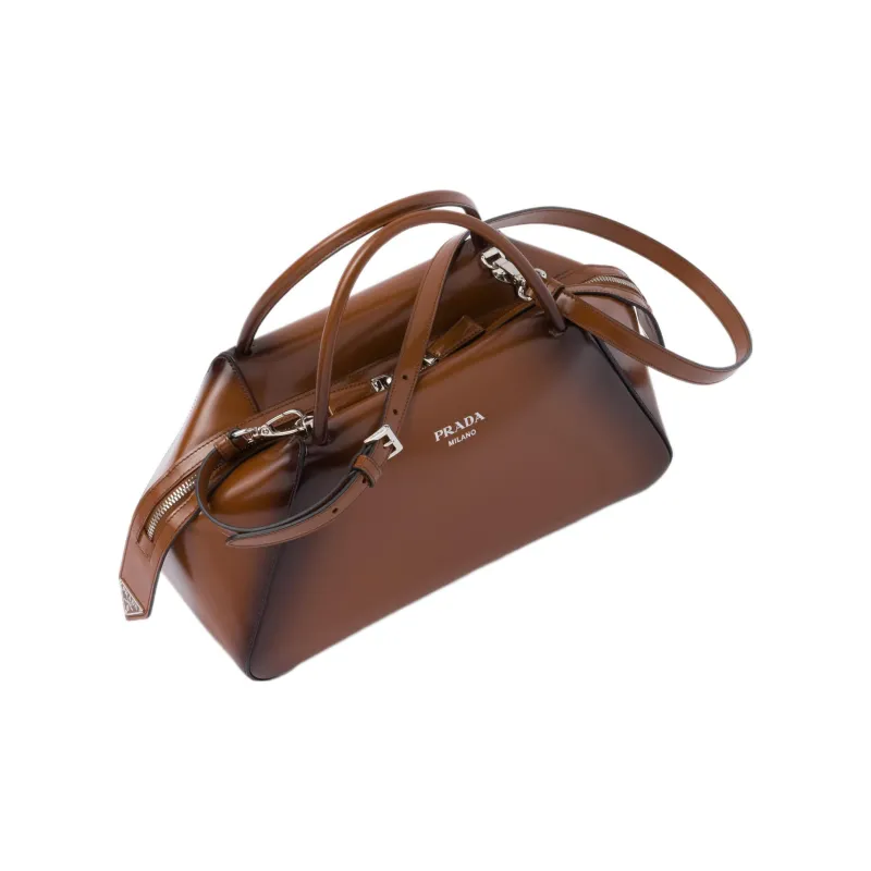 PRADA Shiny Leather Handbag Medium Size Women's Tobacco Brown-1