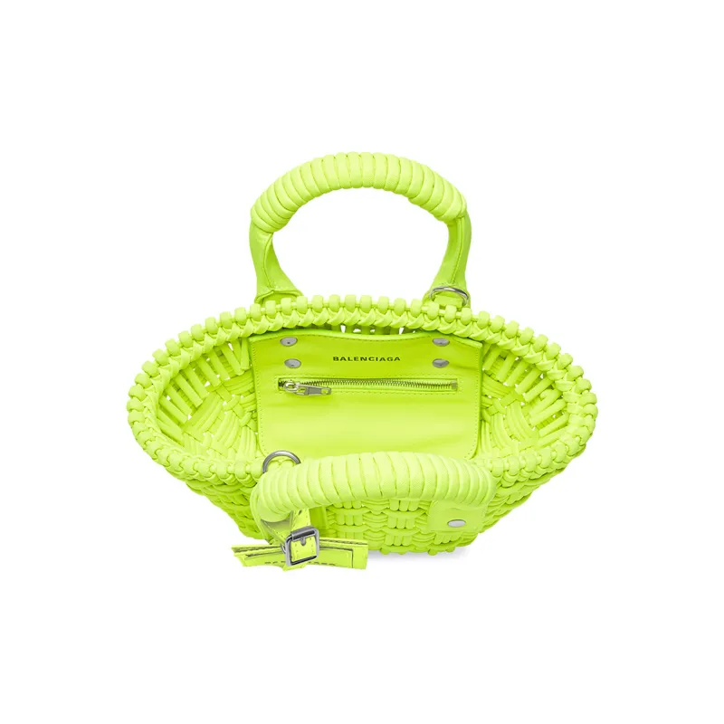 Balenciaga Polyester Basket Bag Hand Held Shoulder Crossbody Bag Extra Small Women's Neon Green-4