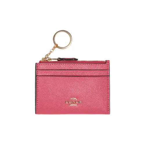 COACH Skinny Id Case Cross-Stitch Leather Document Wallet Card Holders Mini Women's Watermelon Red