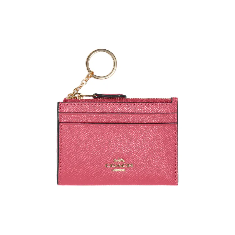 COACH Skinny Id Case Cross-Stitch Leather Document Wallet Card Holders Mini Women's Watermelon Red-0